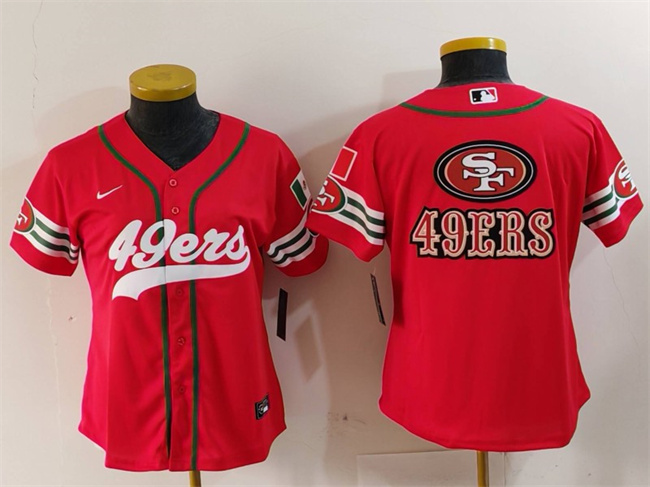 Youth San Francisco 49ers Team Big Logo Red Mexico With Patch Cool Base Stitched Baseball Jersey